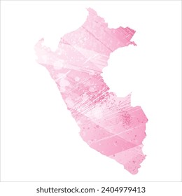 High detailed vector map. Peru. Watercolor style. Amaranth pink color.