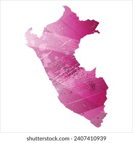 High detailed vector map. Peru. Watercolor style. Amaranth deep purple color.