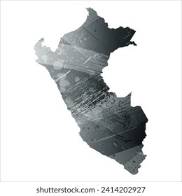 High detailed vector map. Peru. Watercolor style. Anthracite gray. Dark gray. Black color.
