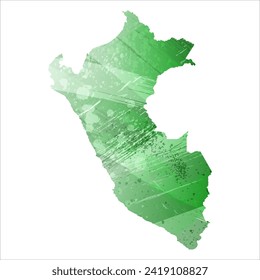 High detailed vector map. Peru. Watercolor style. Green color. Salacious emerald color.