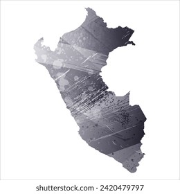 High detailed vector map. Peru. Watercolor style. Anthracite gray color. 