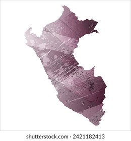 High detailed vector map. Peru. Watercolor style. Eggplant color. Pastel purple color.
