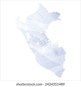 High detailed vector map. Peru. Watercolor style. Periwinkle color. Pastel lilac color. Delicate purple.