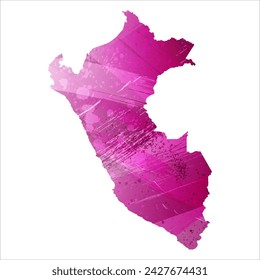 High detailed vector map. Peru. Watercolor style. Eggplant color. Purple bright color.