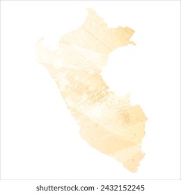High detailed vector map. Peru. Watercolor style. Yellow color.