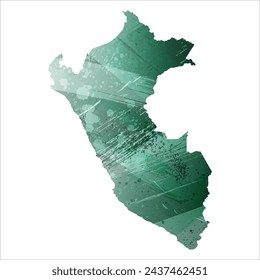 High detailed vector map. Peru. Watercolor style. Turquoise green color.
