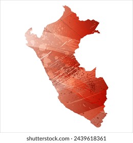 High detailed vector map. Peru. Watercolor style. Bismarck-furioso. Red color.
