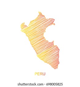 High Detailed Vector Map Of Peru Map Line Orange And Red.