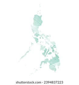 High detailed vector map. Philippines. Watercolor style. Aquamarine color.