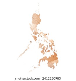 High detailed vector map. Philippines. Watercolor style. Antique brass. Light brown. Gold color.