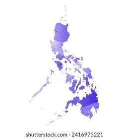 High detailed vector map. Philippines. Watercolor style. Aspid blue color. A violet, delicate, pastel color.