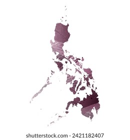 Mapa vectorial detallado alto. Filipinas. Estilo acuarela. Color de berenjena. Color púrpura pastel.