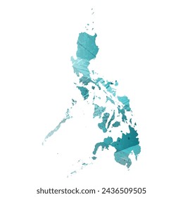 High detailed vector map. Philippines. Watercolor style. Turquoise blue color. Blue is a deep color.