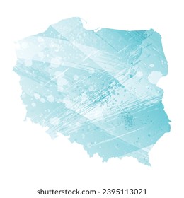 High detailed vector map. Poland. Watercolor style. Aquamarine blue color.