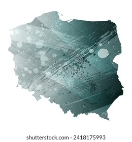 Mapa vectorial detallado alto. Polonia. Estilo acuarela. Color gris aspido. Color verde-gris profundo.