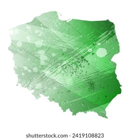 Mapa vectorial detallado alto. Polonia. Estilo acuarela. Color verde. Salacioso color esmeralda.