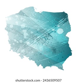 High detailed vector map. Poland. Watercolor style. Turquoise blue color. Blue is a deep color.