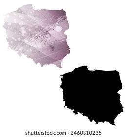 High detailed vector map. Poland. Set of two cards. Watercolor style. Purple color. Black card.