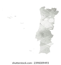 High detailed vector map. Portugal. Watercolor style. Gray color.