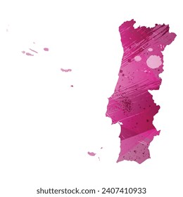 Hohe detaillierte Vektorkarte. Portugal. Aquarell. Amaranth, tieflila Farbe.