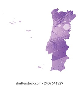 High detailed vector map. Portugal. Watercolor style. Amethyst purple color.