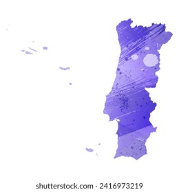 High detailed vector map. Portugal. Watercolor style. Aspid blue color. A violet, delicate, pastel color.