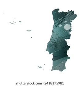 High detailed vector map. Portugal. Watercolor style. Aspid gray color. Green-gray deep color.