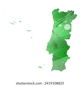 High detailed vector map. Portugal. Watercolor style. Green color. Salacious emerald color.
