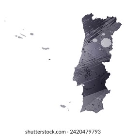 High detailed vector map. Portugal. Watercolor style. Anthracite gray color. 