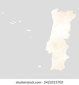 High detailed vector map. Portugal. Watercolor style. Banana color. Pastel yellow color.
