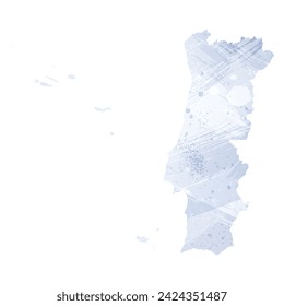 High detailed vector map. Portugal. Watercolor style. Periwinkle color. Pastel lilac color. Delicate purple.