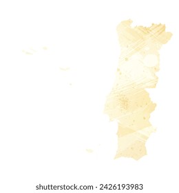 High detailed vector map. Portugal. Watercolor style. Banana color. Pastel yellow. Delicate yellow.