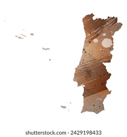 High detailed vector map. Portugal. Watercolor Style. Beige and brown color.