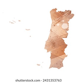 High detailed vector map. Portugal. Watercolor style. Beige and red color. Brown color.
