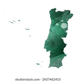 High detailed vector map. Portugal. Watercolor style. Turquoise green color.