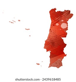 High detailed vector map. Portugal. Watercolor style. Bismarck-furioso. Red color.
