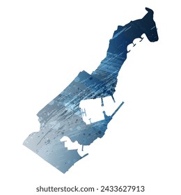 High detailed vector map. Principality of Monaco. Watercolor style. Deep blue color. Berlin azure.