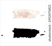 High detailed vector map. Puerto Rico. Set of two cards. Watercolor style. Brown beige color. Black card.