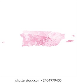 Hohe detaillierte Vektorkarte. Puerto Rico. Aquarell. Amaranth rosa Farbe.