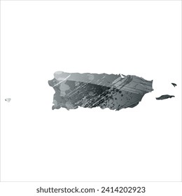 High detailed vector map. Puerto Rico. Watercolor style. Anthracite gray. Dark gray. Black color.