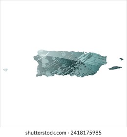 High detailed vector map. Puerto Rico. Watercolor style. Aspid gray color. Green-gray deep color.