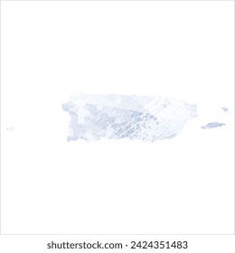 High detailed vector map. Puerto Rico. Watercolor style. Periwinkle color. Pastel lilac color. Delicate purple.