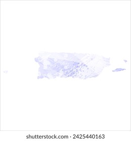 High detailed vector map. Puerto Rico. Watercolor style. Periwinkle color. Delicate lilac color. Pastel purple.