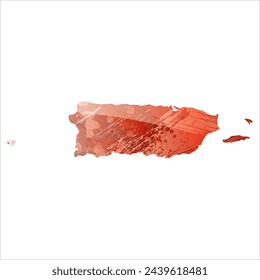 High detailed vector map. Puerto Rico. Watercolor style. Bismarck-furioso. Red color.
