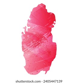 High detailed vector map. Qatar. Watercolor style. Amaranth red color.