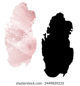 High detailed vector map. Qatar. Set of two cards. Watercolor style. Pink color. Black card.