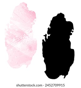 Mapa de Vector detallado. Qatar. Juego de dos cartas. Estilo acuarela. Color rosa. Tarjeta negra.
