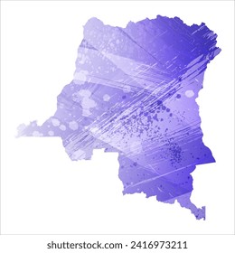 High detailed vector map. Republic of the Congo. Watercolor style. Aspid blue color. A violet, delicate, pastel color.