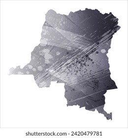High detailed vector map. Republic of the Congo. Watercolor style. Anthracite gray color. 