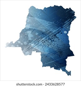 High detailed vector map. Republic of the Congo. Watercolor style. Deep blue color. Berlin azure.